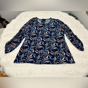 Navy Floral Blouse with Long Sleeves